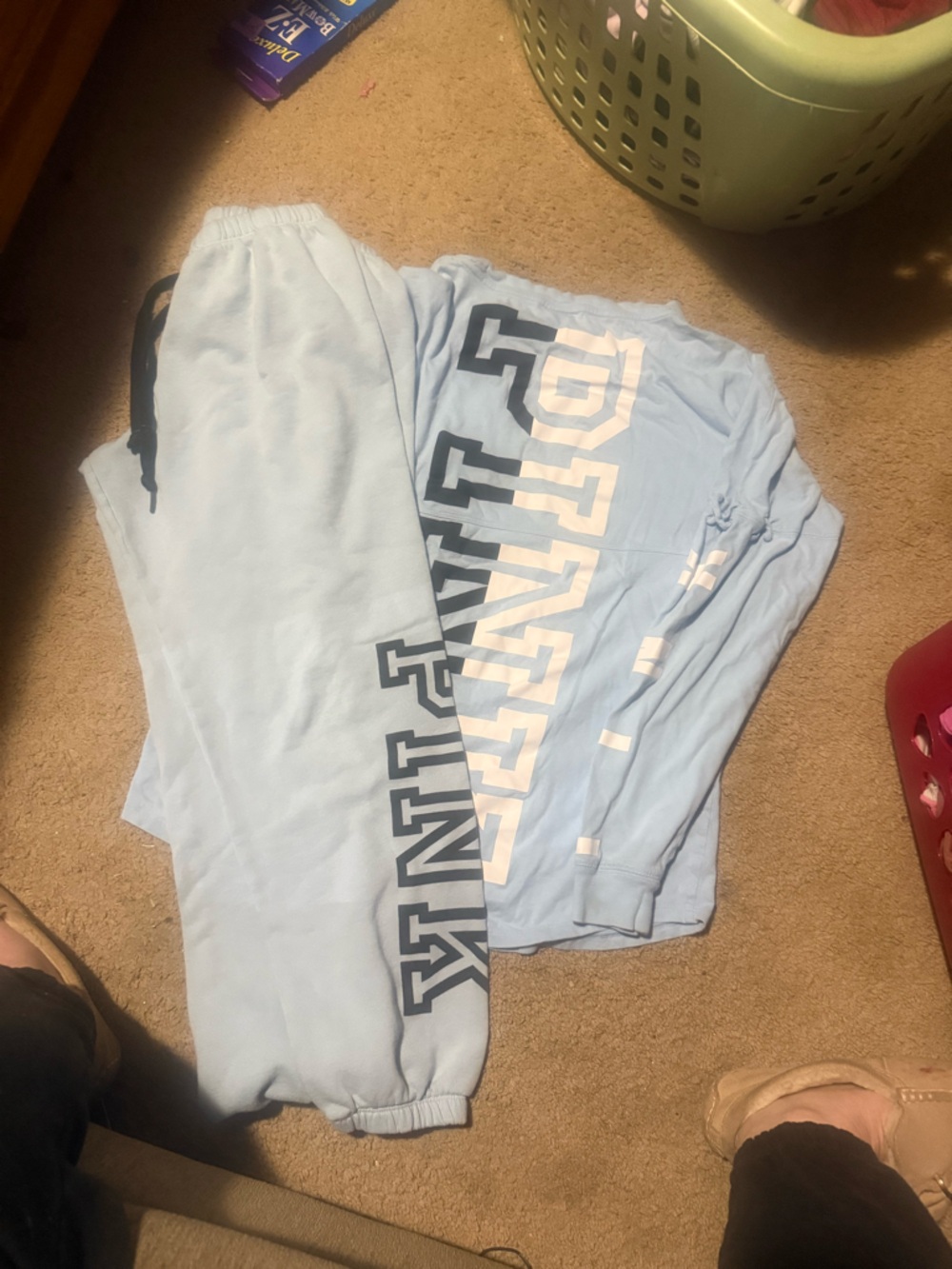 PINK Victoria's Secret Light Blue Track Pants with Navy Logo